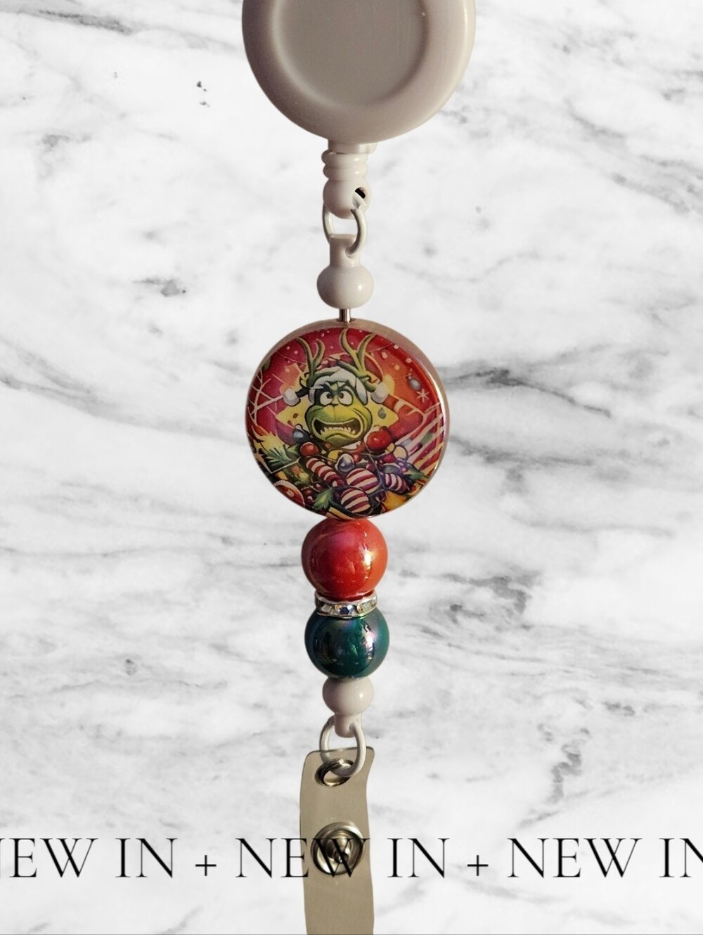 Handmade Red and Green Holiday Badge Reel